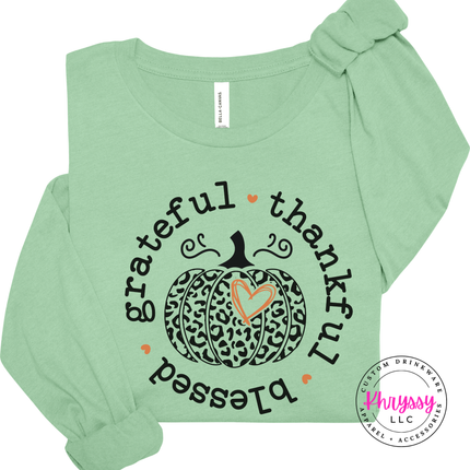 Mint long sleeve tee with the fall leopard pumpkin with heart print