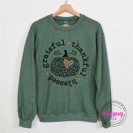 Grateful Thankful Blessed Leopard Pumpkin Crewneck Sweatshirt