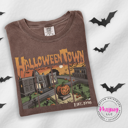 Espresso tee with the retro Halloween town est 1998 design