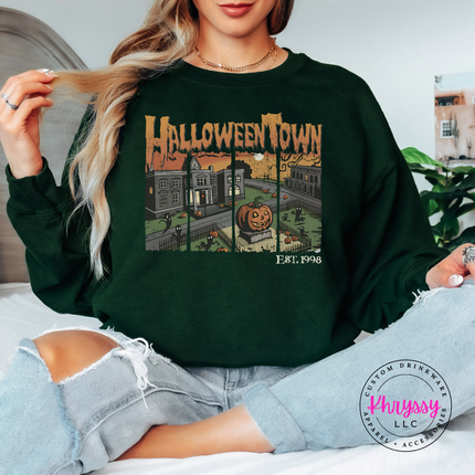 Forest crewneck sweatshirt with the retro Halloween town est 1998 design