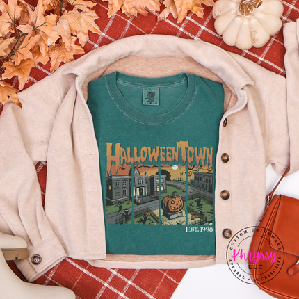 Blue Spruce tee with the spooky town square jack o lantern print