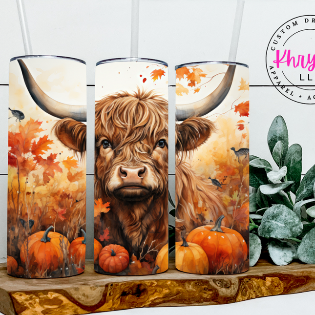 Harvest Haven Highland Cow 20oz Fall Tumbler with Straw