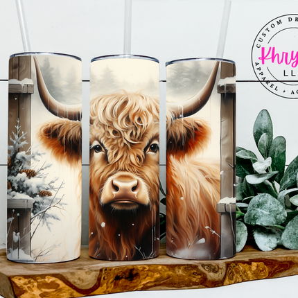 20oz Cozy Countryside Highland Cow Tumbler with Straw
