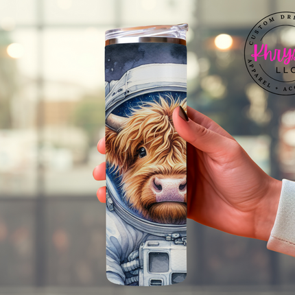 Cosmic Highland Cow 20oz Tumbler with Straw