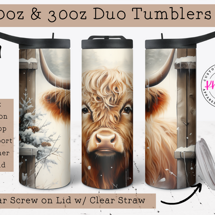 20oz Cozy Countryside Highland Cow Tumbler with Straw