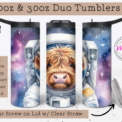 Cosmic Highland Cow 20oz Tumbler with Straw