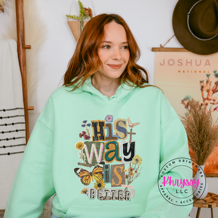 His Way Is Better Butterfly Cross Floral Faith Hoodie | Gift