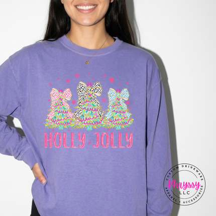 Flat lay of the bow tree long sleeve tee in Violet.