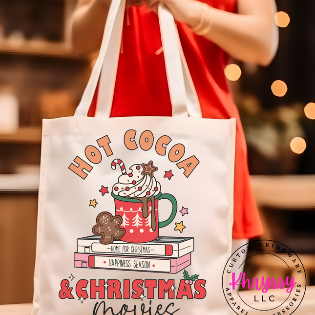 Hot Cocoa and Christmas Movies Canvas Tote Bag