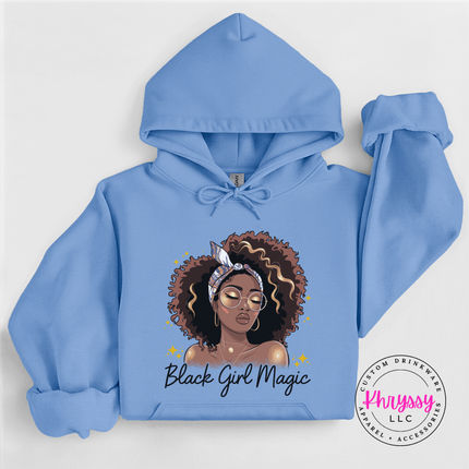 Carolina Blue hoodie with a natural hair portrait and gold stars.