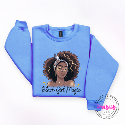 Carolina Blue crewneck sweatshirt with a natural hair illustration in gold.