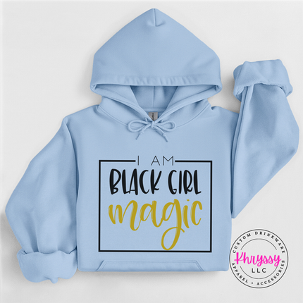 Light blue crewneck featuring black and gold Black Girl Magic lettering.