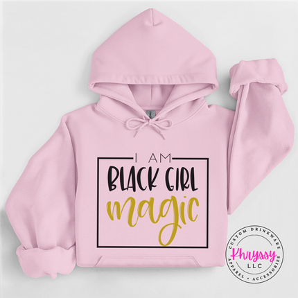 Light pink crewneck featuring black and gold Black Girl Magic lettering.