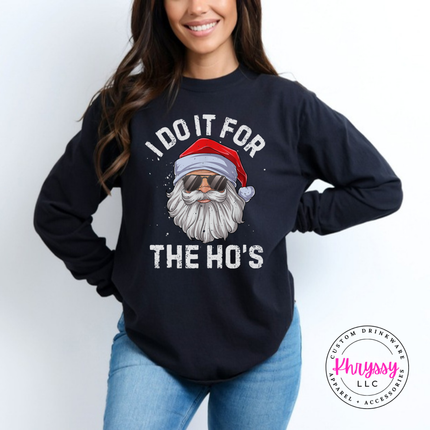 Black long sleeve tee featuring a cool Santa in dark sunglasses.