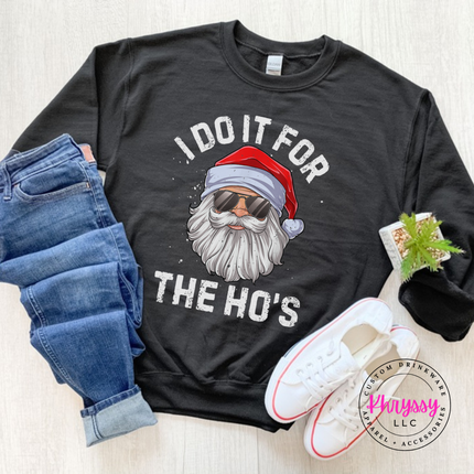 Black crewneck sweatshirt featuring a cool Santa in dark sunglasses.