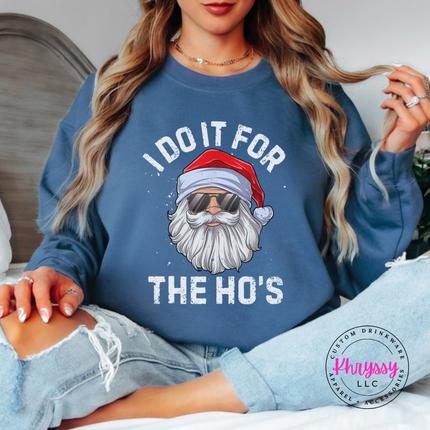 Indigo Blue crewneck sweatshirt featuring a cool Santa in dark sunglasses.