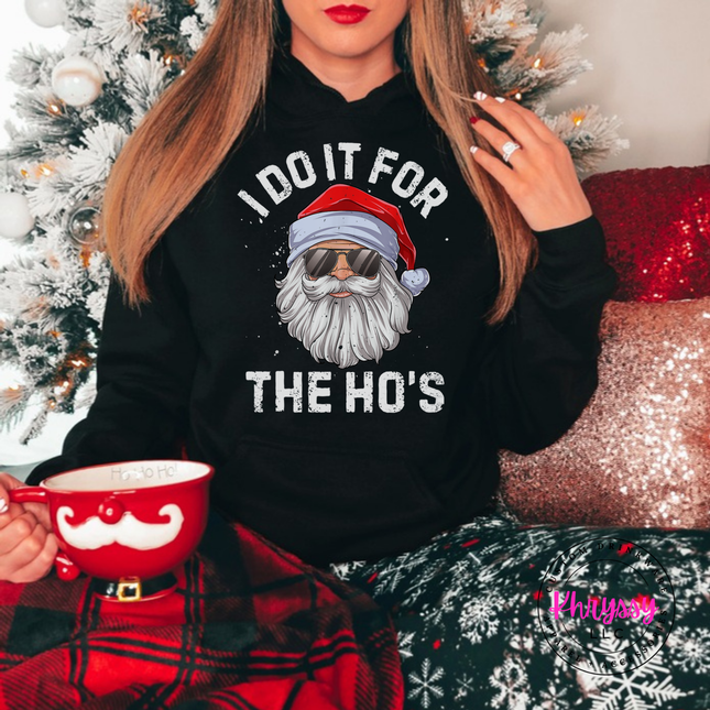 Black hoodie featuring a cool Santa in dark sunglasses.