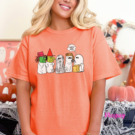 Melon tee with the funny ghosts in costumes design