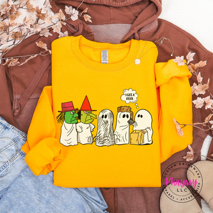 Gold crewneck sweatshirt with an I Got A Rock design.