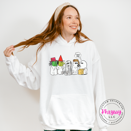 White fleece hoodie with drawstring hood and a playful I Got A Rock graphic.