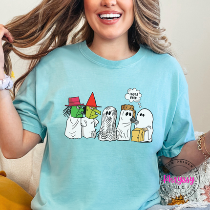 Chalky Mint garment-dyed tee with a nostalgic I Got A Rock Halloween print.