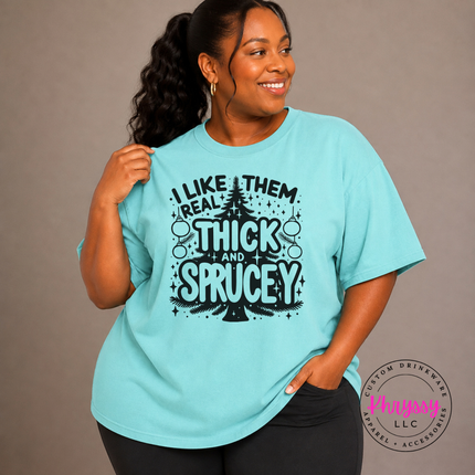 Chalky Mint tee featuring bubble lettering around a Christmas tree.