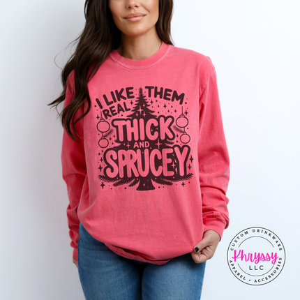 Watermelon long sleeve tee featuring bubble lettering around a Christmas tree.