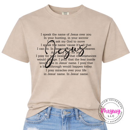 Sandstone soft cotton tee with a prayer-over-you scripture design.