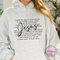 Ash Grey hoodie with a prayer design and a flowing Jesus script.