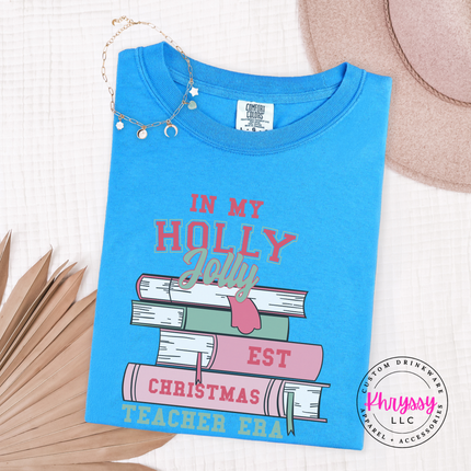 Holly Jolly teacher era long sleeve tee in Royal Caribbean