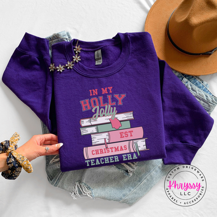 Holly Jolly teacher era crewneck sweatshirt in Purple.