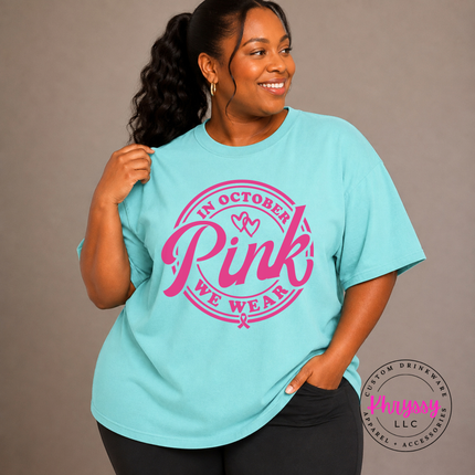In October We Wear Pink Tee, Breast Cancer Awareness Month Badge Shirt