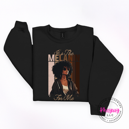Cozy Gildan it's the melanin for me sweatshirt with gold lettering design
