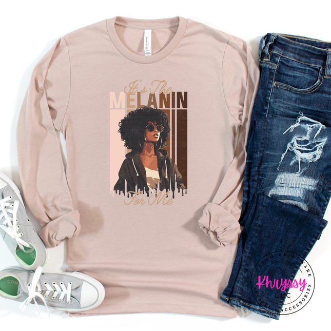 It's the Melanin for Me Elegant Long Sleeve Melanin Pride Graphic Tee