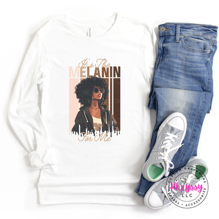 It's the Melanin for Me Elegant Long Sleeve Melanin Pride Graphic Tee
