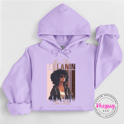 Orchid cozy gildan its the melanin for me hoodie with brown and gold lettering