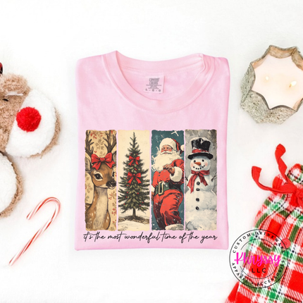 Blossom tee with vintage Christmas panels and Most Wonderful Time script.