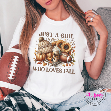 White tee with the autumn pumpkins and football fall graphic