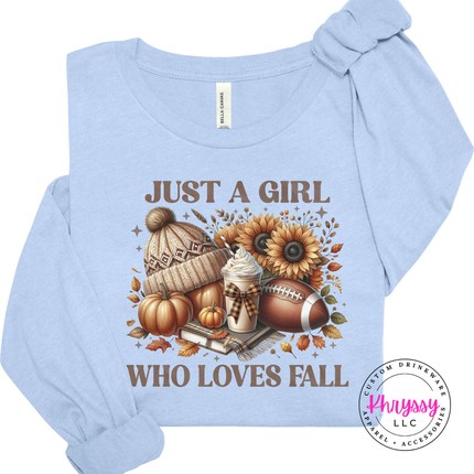 Baby Blue long sleeve tee with the fall sunflower football and latte design