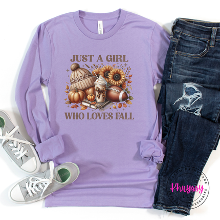 Dark Lavender fitted tee featuring a pumpkin, latte, and football fall collage.