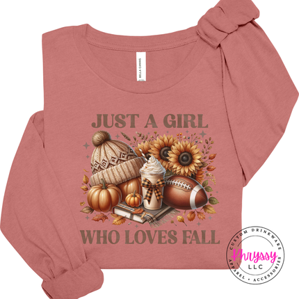 Mauve long sleeve tee with the fall sunflower football and latte design