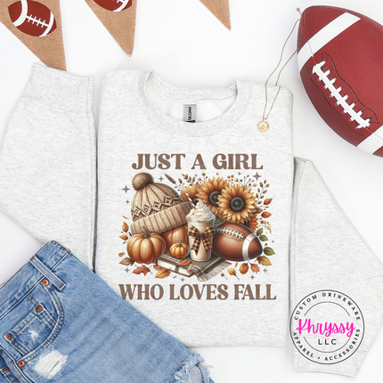 Ash crewneck sweatshirt with a hand-illustrated fall icon print.