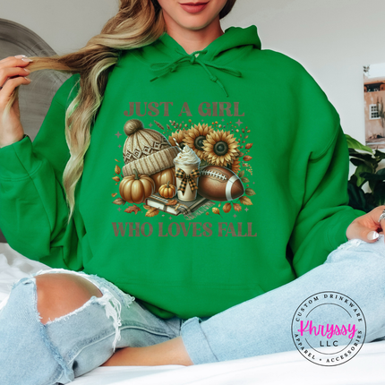 Irish Green hoodie with the autumn pumpkins and football fall graphic