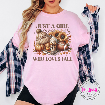 Grey tee with the autumn pumpkins and football fall graphic