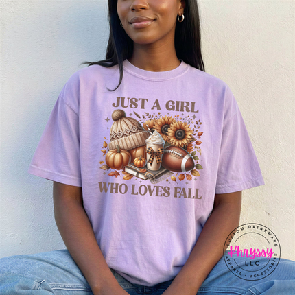 Orchid tee with the girl who loves fall cozy collage print
