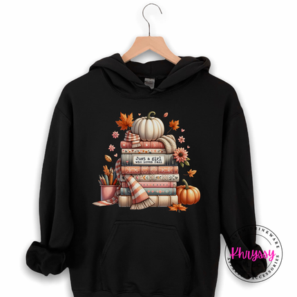 Black hoodie with the cozy fall books and pumpkin design