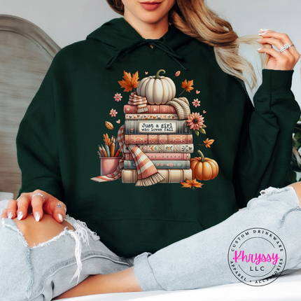 Forest hoodie with the fall reading books and scarf graphic