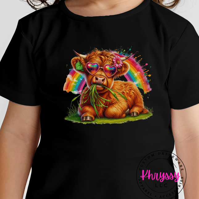 Kids Rainbow Highland Cow Unisex Shirt