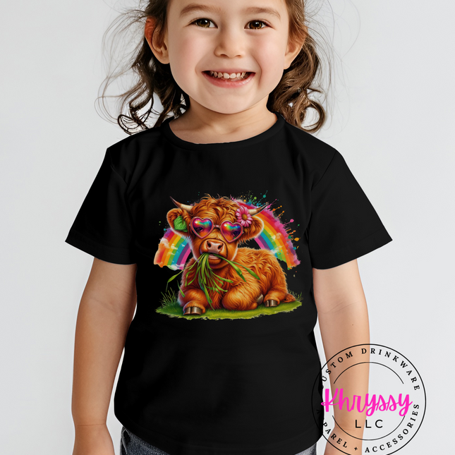 Kids Rainbow Highland Cow Unisex Shirt