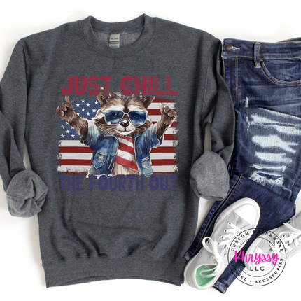 Sport Gray crewneck featuring a trash panda Fourth of July graphic